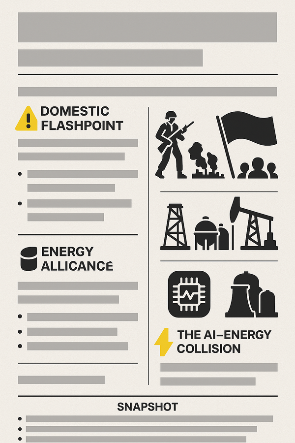 🎯 Civil Unrest, Commodity Repricing, and the AI-Led Energy Race